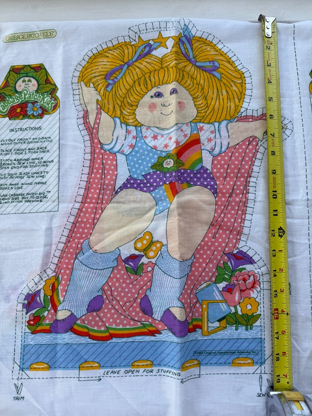 VTG 1983 Cabbage Patch Kids Rainbow Cut & Sew Fabric Panel